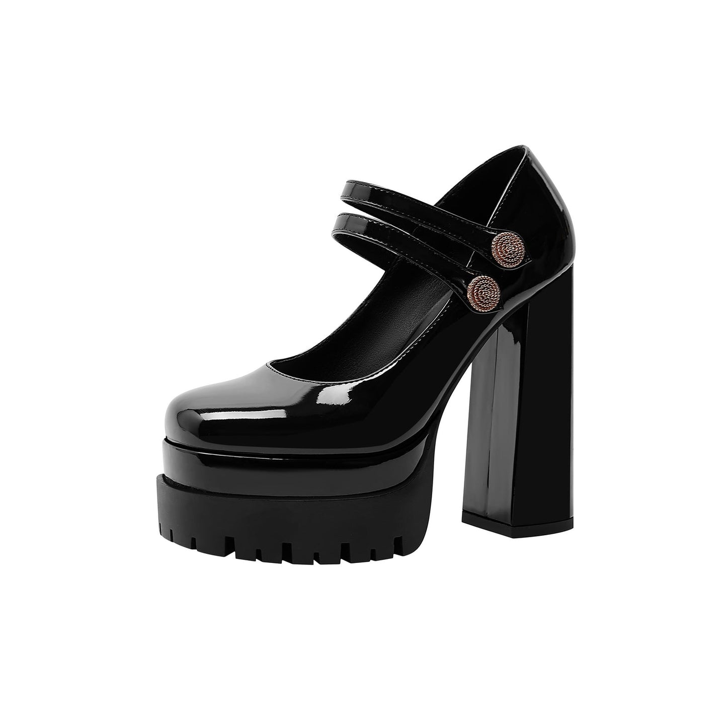 Black Double Platform Buckle Mary Jane Heels