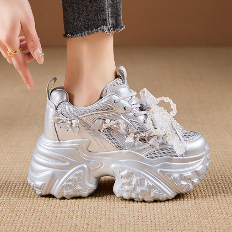 Mesh Surface Breathable Casual Versatile Thick Bottom Height Increasing Shoes