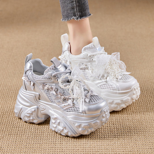 Mesh Surface Breathable Casual Versatile Thick Bottom Height Increasing Shoes