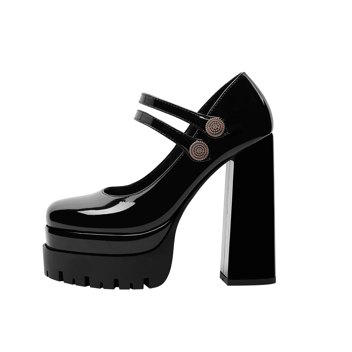 Black Double Platform Buckle Mary Jane Heels