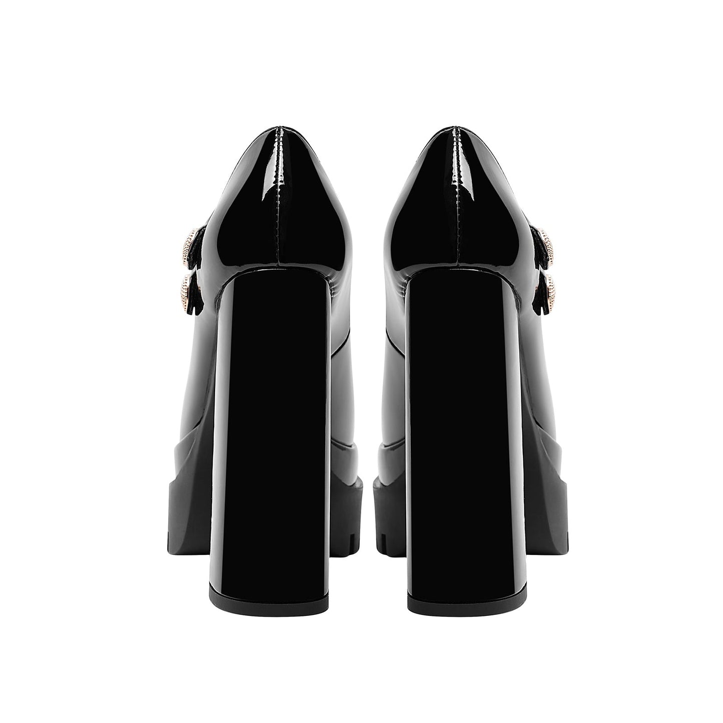 Black Double Platform Buckle Mary Jane Heels