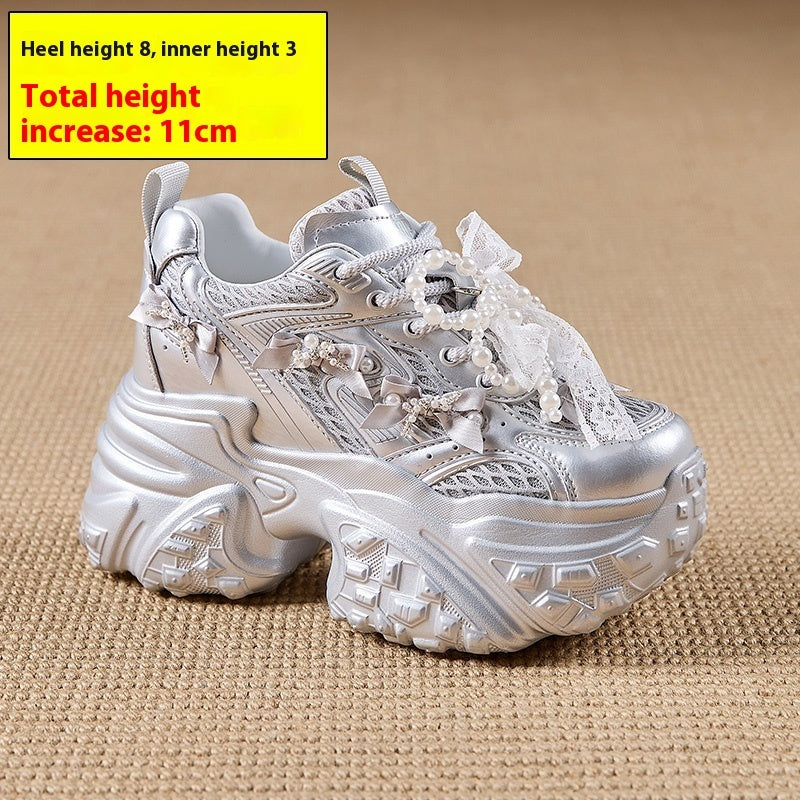 Mesh Surface Breathable Casual Versatile Thick Bottom Height Increasing Shoes